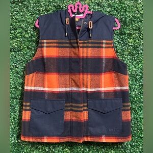 Orvis Hooded Vest - Orange and Navy Plaid